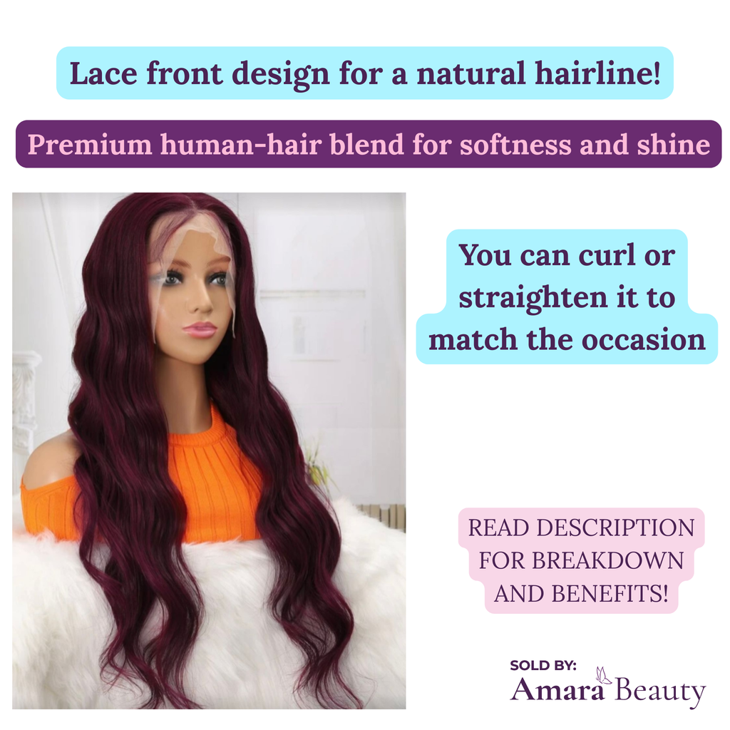 Burgundy 26inch Luxe Lace Front Wig - Human blend