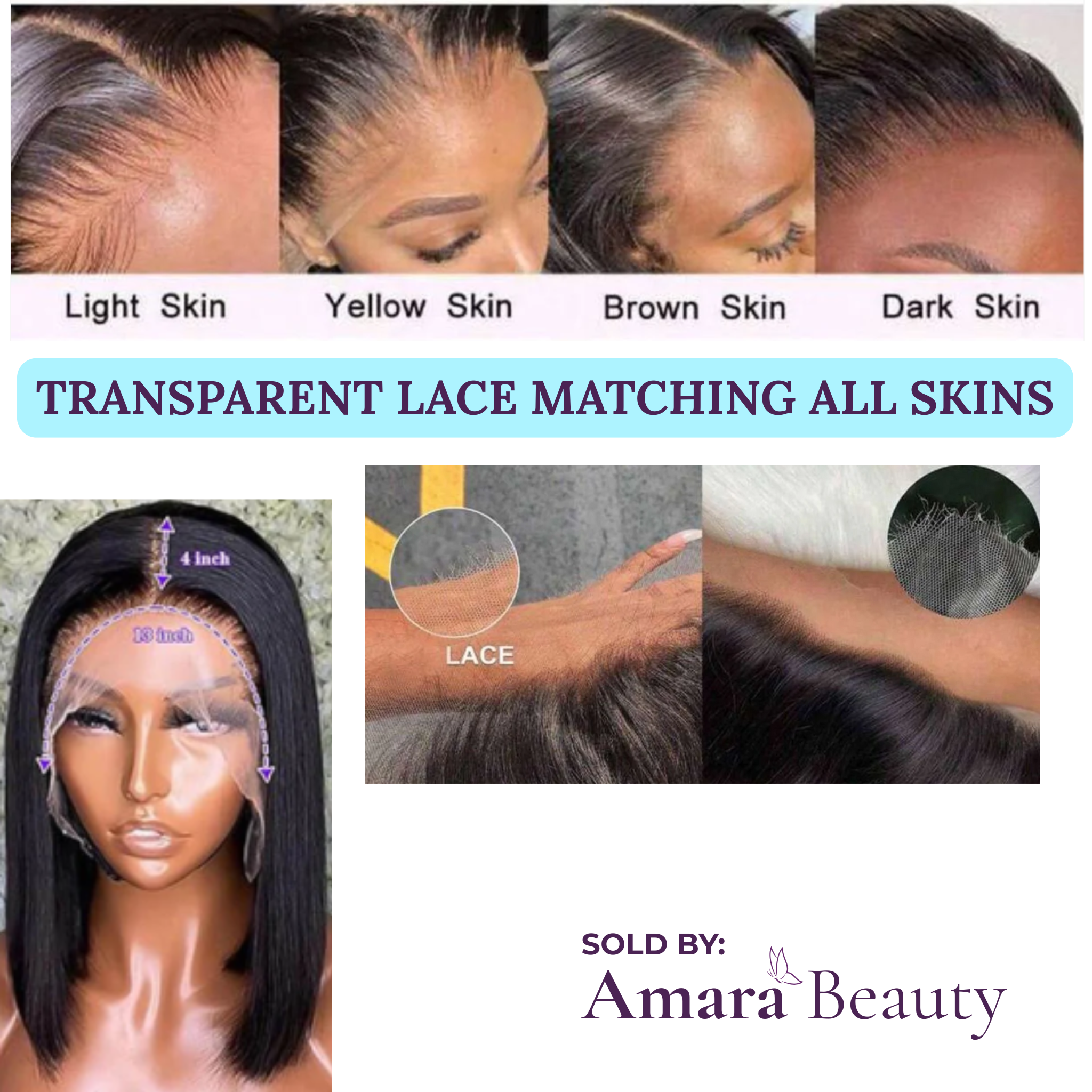 INVISIBLE LACE Straight Bob HUMAN HAIR Wig